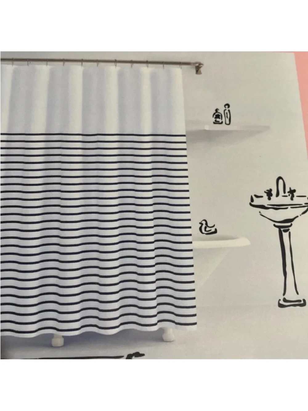 Kate Spade Harbor Stripe blue and white striped shower curtain